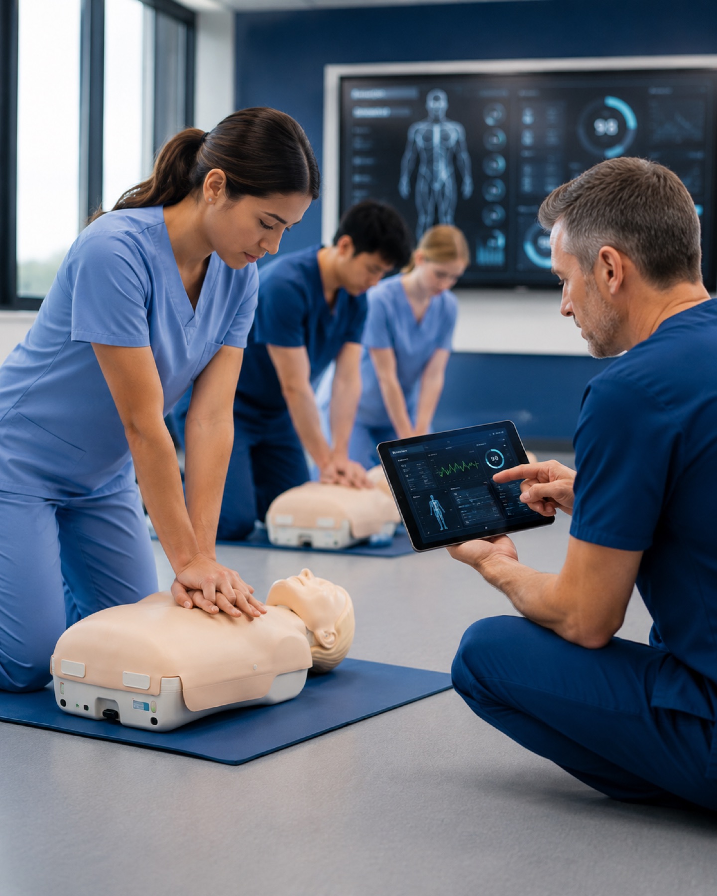 CPR training session using a digital assessment tablet